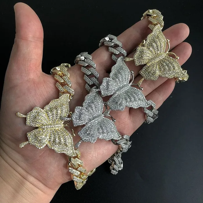 Bracelets Icy Cuban Butterfly Choker Necklace FREE butterfly bracelet VVS Jewelry
