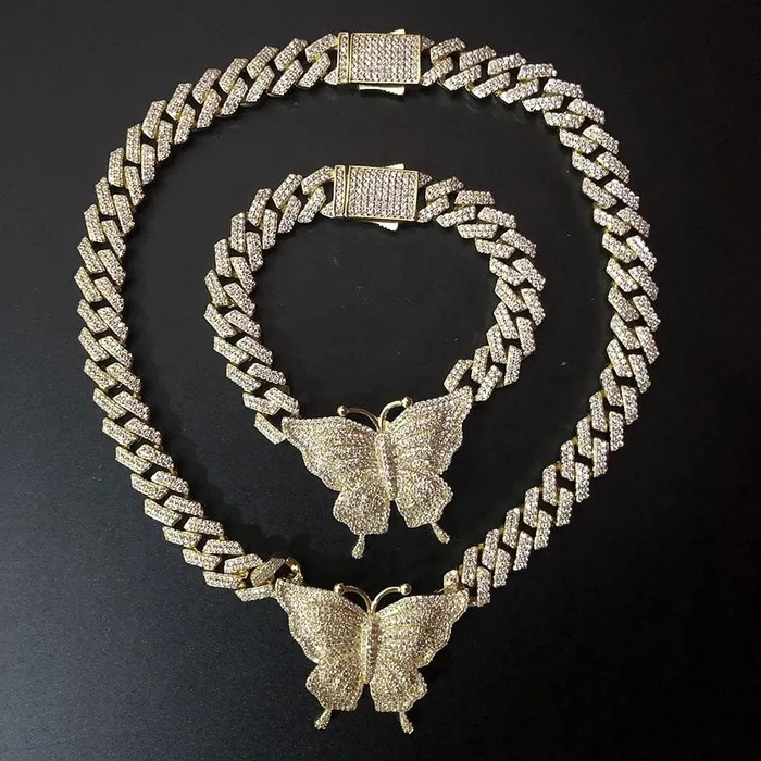 Bracelets Icy Cuban Butterfly Choker Necklace FREE butterfly bracelet VVS Jewelry
