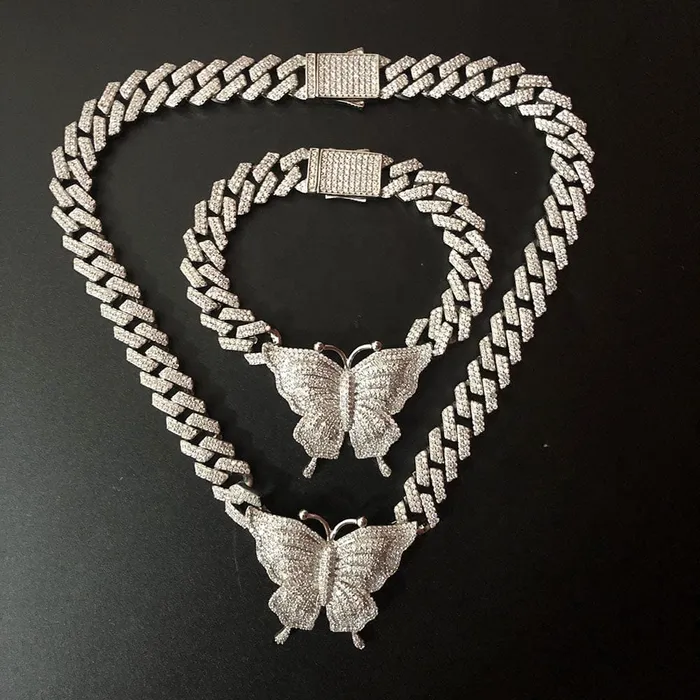 Bracelets Icy Cuban Butterfly Choker Necklace FREE butterfly bracelet VVS Jewelry