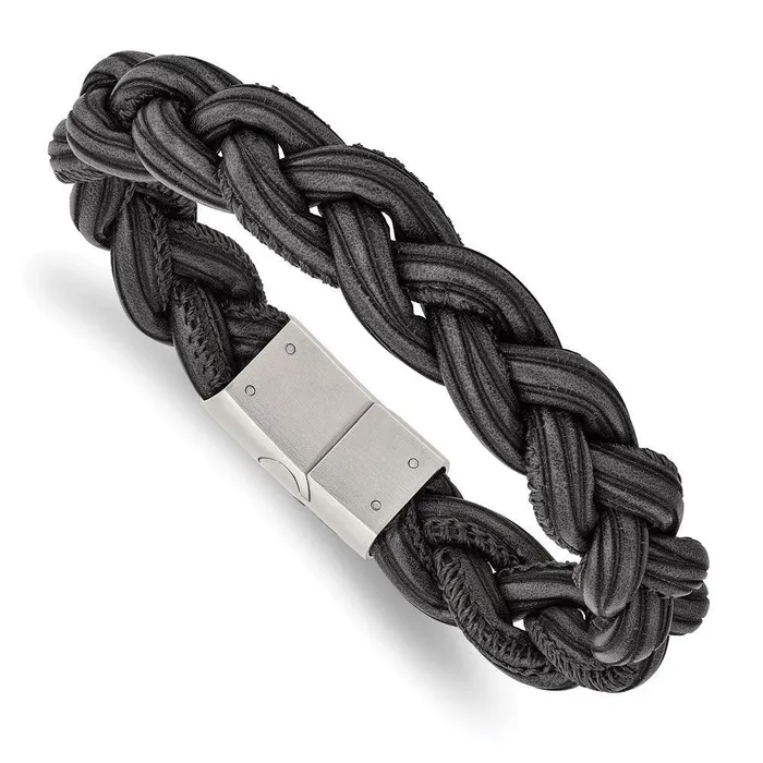 Chisel Bracelets Stainless Steel Brushed Black Braided Faux Leather 825in Bracelet Chisel Bracelets Stainless Steel Brushed Black Braided Faux Leather 825in Bracelet