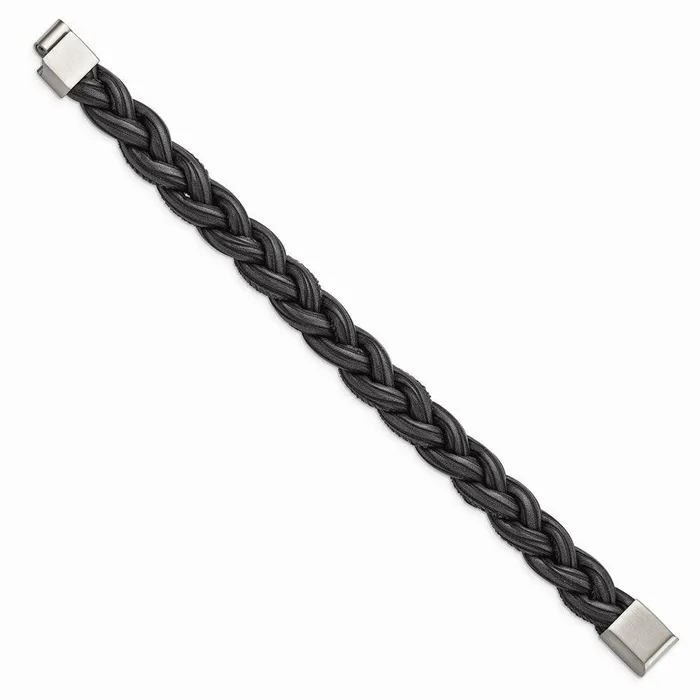 Chisel Bracelets Stainless Steel Brushed Black Braided Faux Leather 825in Bracelet Chisel Bracelets Stainless Steel Brushed Black Braided Faux Leather 825in Bracelet