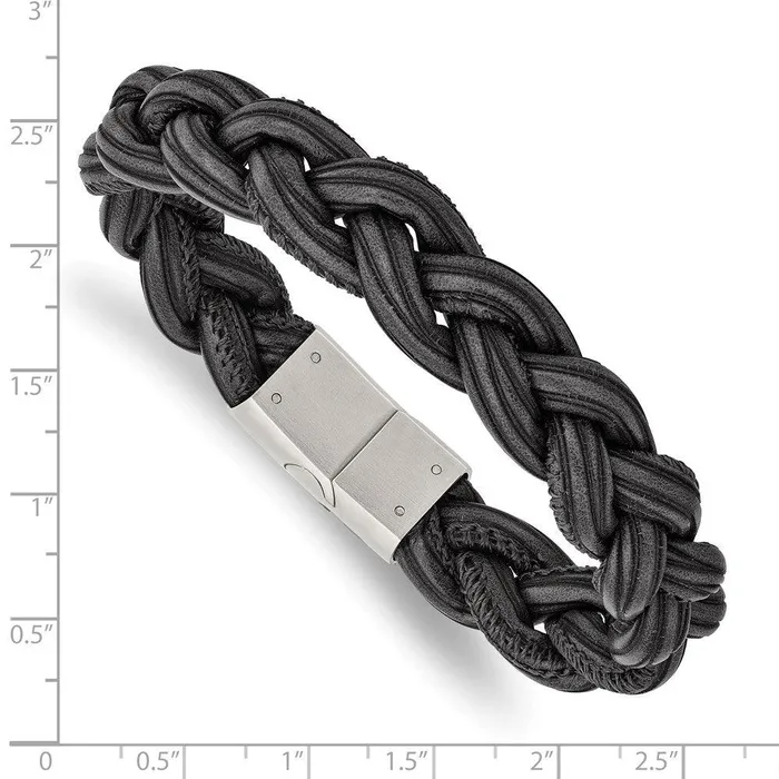Chisel Bracelets Stainless Steel Brushed Black Braided Faux Leather 825in Bracelet Chisel Bracelets Stainless Steel Brushed Black Braided Faux Leather 825in Bracelet
