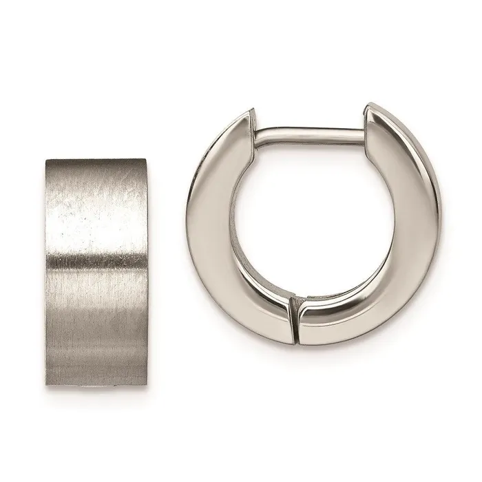 Chisel Earrings Stainless Steel Brushed Round Hinged Hoop Earrings