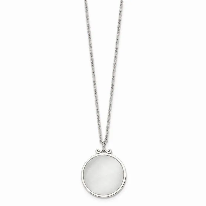 Chisel Necklaces Stainless Steel Polished White Cats Eye Round Necklace Chisel Necklaces Stainless Steel Polished White Cats Eye Round Necklace
