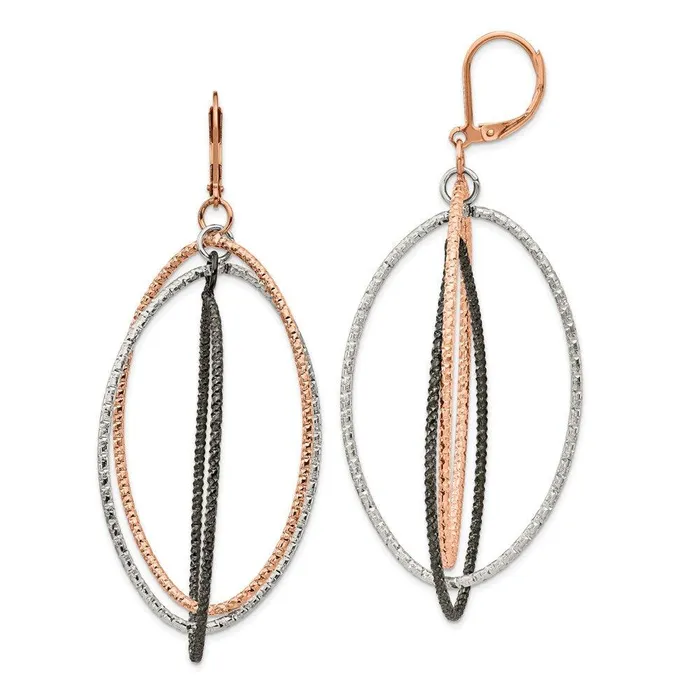 Chisel Stainless Steel Textured and Polished Gun Rose IP Leverback Earrings Earrings Chisel Stainless Steel Textured and Polished Gun Rose IP Leverback Earrings Earrings