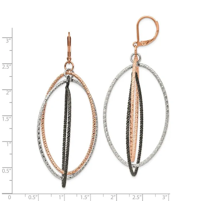 Chisel Stainless Steel Textured and Polished Gun Rose IP Leverback Earrings Earrings Chisel Stainless Steel Textured and Polished Gun Rose IP Leverback Earrings Earrings