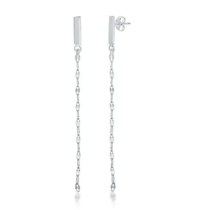 Classic Earrings Sterling Silver Bar with Fancy Chain Earrings
