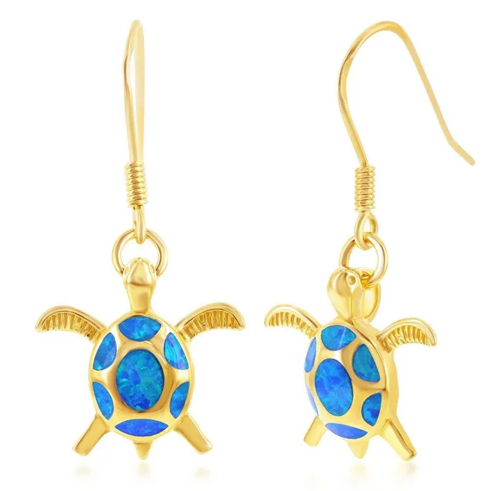 Classic Earrings Sterling Silver Blue Inlay Opal Turtle Earrings