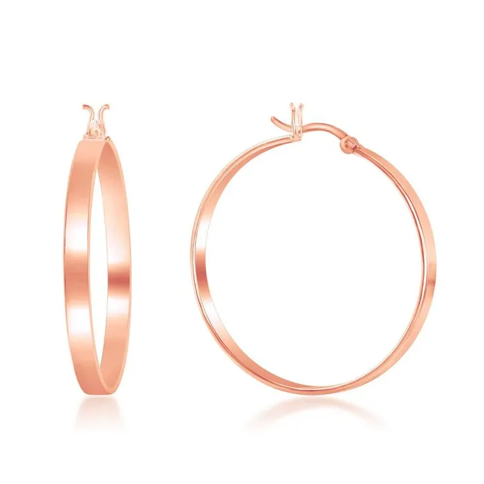 Classic Earrings Sterling Silver Rose Gold Plated Flat Hoop Earrings 4 x 35 mm Classic Earrings Sterling Silver Rose Gold Plated Flat Hoop Earrings 4 x 35 mm