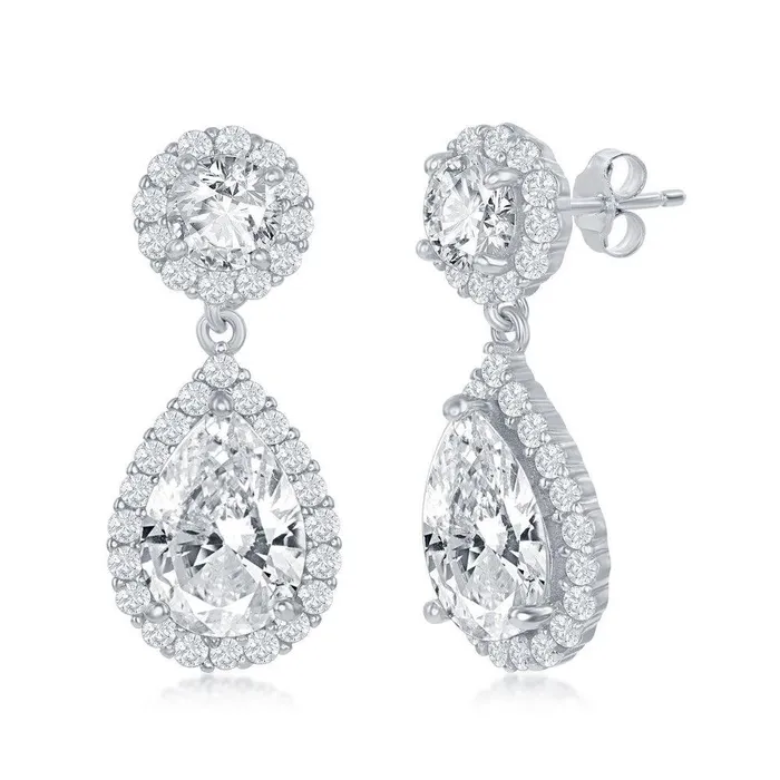 Classic Earrings Sterling Silver Round and Pear Shaped CZ Earrings
