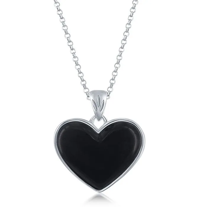 Classic Necklaces Sterling Silver Black Agate Heart Pendant