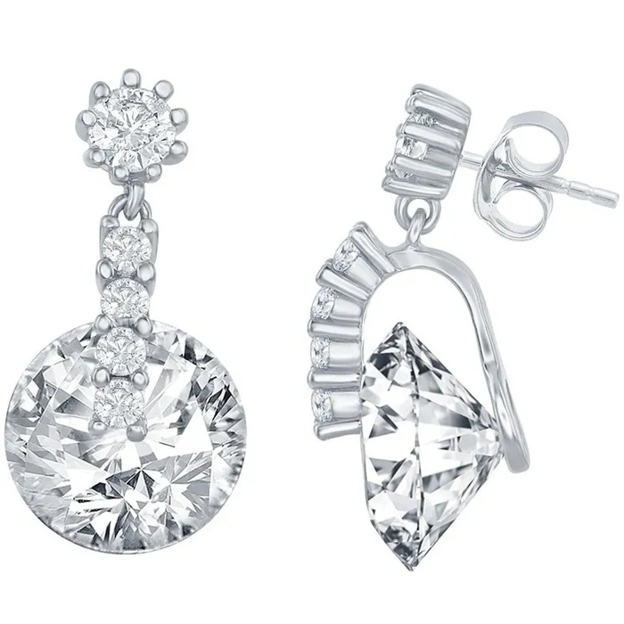 Classic Womens Earrings Silver Round Shape Spinning CZ Post Back Closure D7628 Classic Earrings Classic Womens Earrings Silver Round Shape Spinning CZ Post Back Closure D7628 Classic Earrings