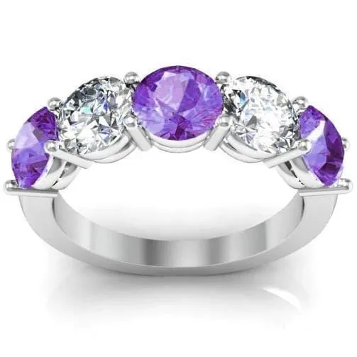 deBebians 300cttw Shared Prong Diamond and Amethyst 5 Stone Ring Rings