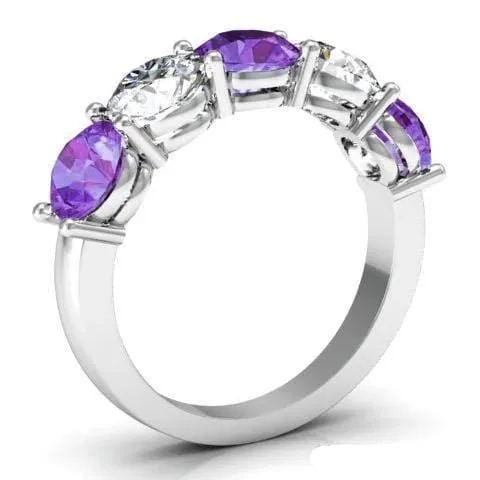 deBebians 300cttw Shared Prong Diamond and Amethyst 5 Stone Ring Rings