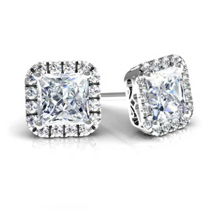 deBebians Earrings Cushion Cut Moissanite Cushion Halo Earrings