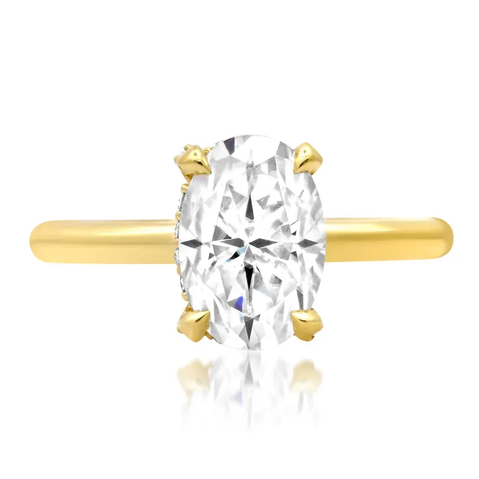 deBebians Rings Solitaire Under Halo Engagement Ring with Pave Diamonds