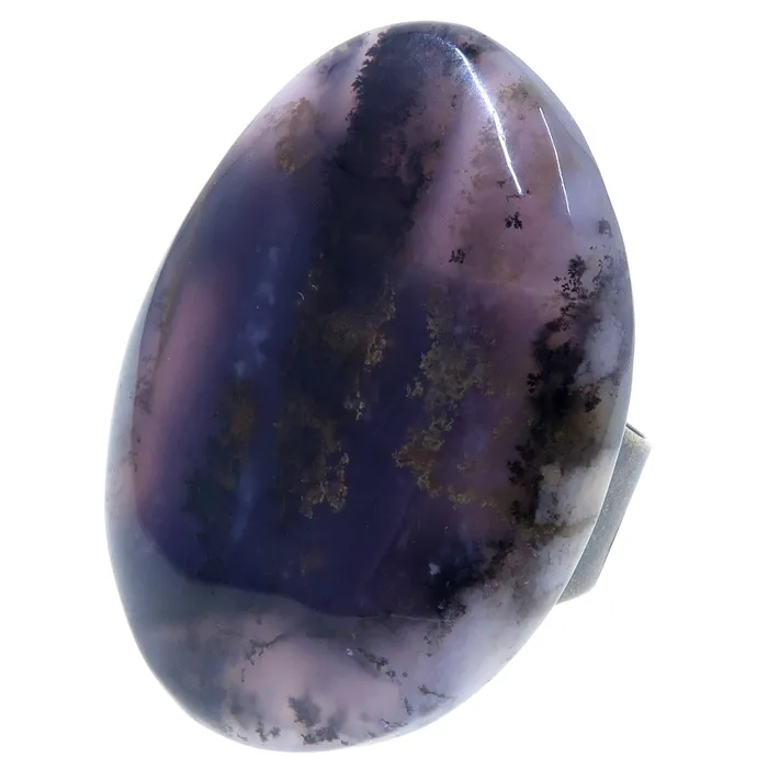 Dendritic Agate Ring Deep Purple Bronze Adjustable Satin Crystals Rings