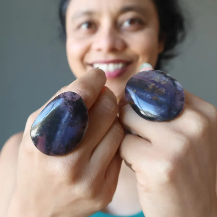 Dendritic Agate Ring Deep Purple Bronze Adjustable Satin Crystals Rings