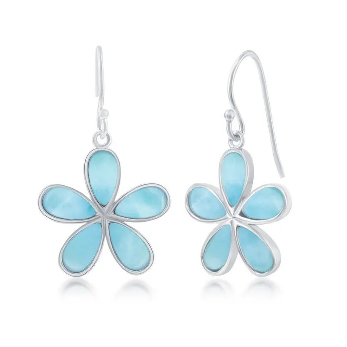 Earrings Classic Sterling Silver Daisy Flower Larimar Earrings