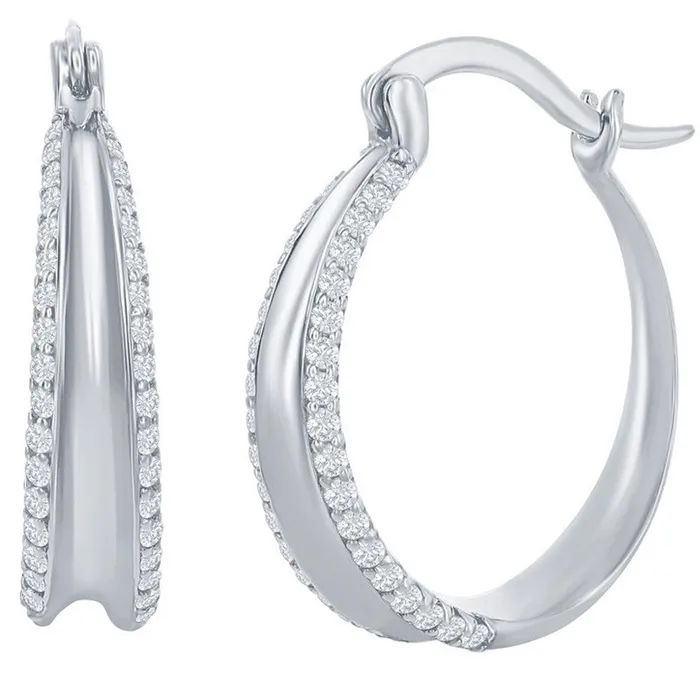 Earrings Classic Womens Earrings Sterling Silver Double CZ Hoop Hinged Closure D7849 Classic Earrings Classic Womens Earrings Sterling Silver Double CZ Hoop Hinged Closure D7849 Classic