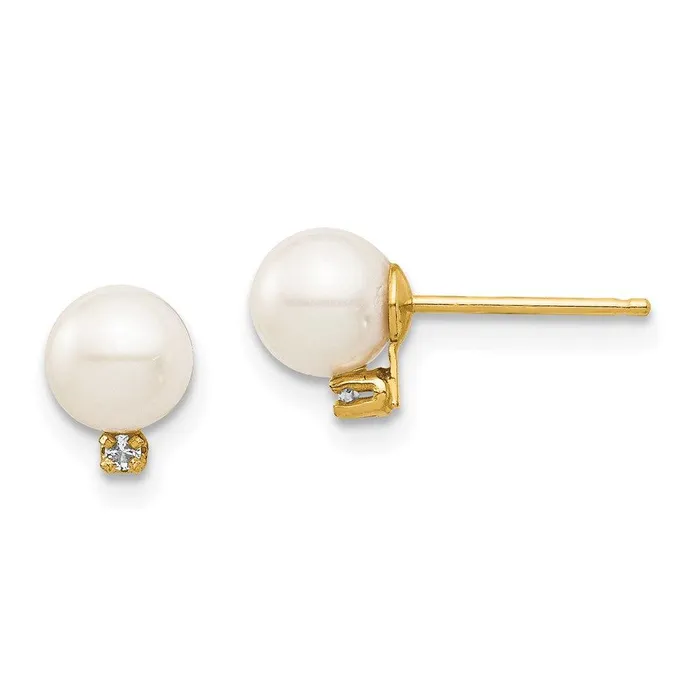 Earrings Jewelry Madi K Kids 14K 56mm White Round FW Cultured Pearl 02ct Diamond Post Earrings