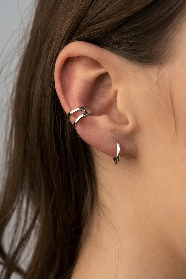 Earrings Kty Double Plain Ear Cuff Silver