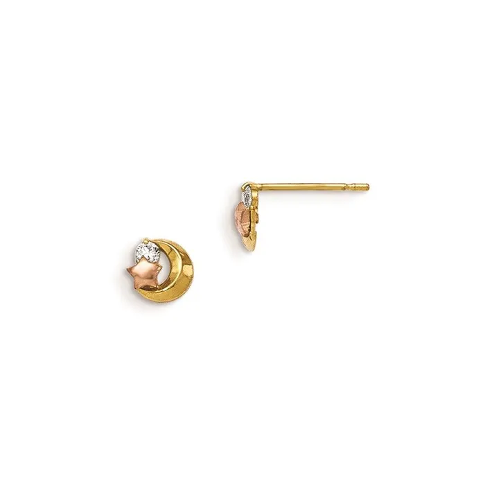 Earrings Madi K Kids 14k Yellow Rose Gold CZ Moon and Star Post Earrings Jewelry Earrings Madi K Kids 14k Yellow Rose Gold CZ Moon and Star Post Earrings Jewelry