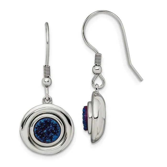 Earrings Stainless Steel Polished Druzy Shepherd Hook Earrings Chisel