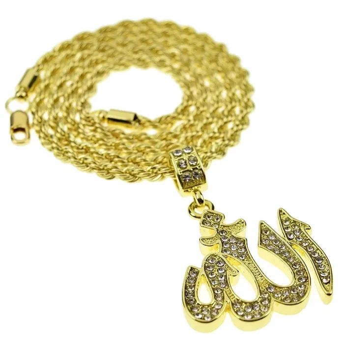 Gold Finish Allah Symbol Pendant 24 Rope Chain Necklace Bling Cartel Admin Necklaces
