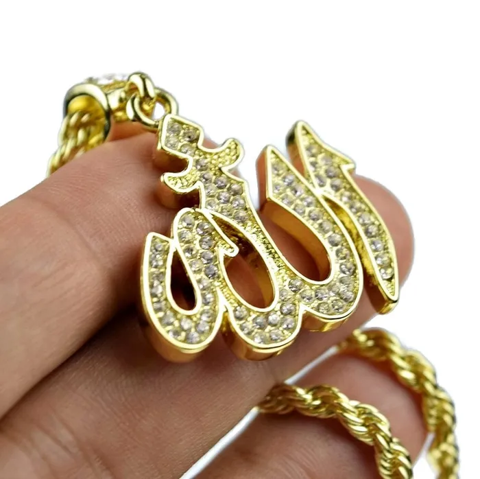 Gold Finish Allah Symbol Pendant 24 Rope Chain Necklace Bling Cartel Admin Necklaces
