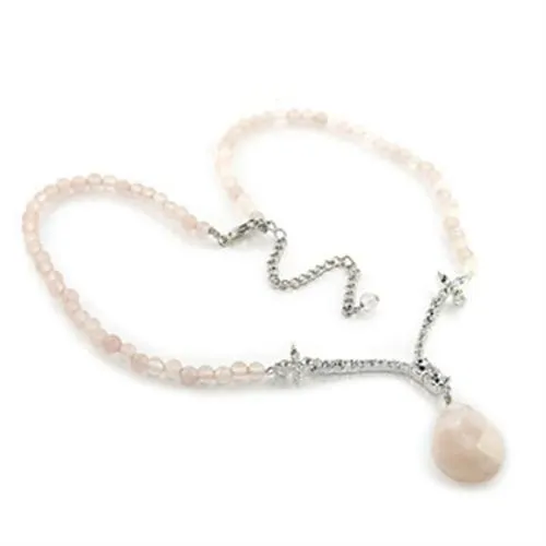 LO370 Silver Brass Chain Pendant with Precious Stone PINK CRYSTAL in Light Rose Alamode Necklaces LO370 Silver Brass Chain Pendant with Precious Stone PINK CRYSTAL in Light Rose Alamode Necklaces