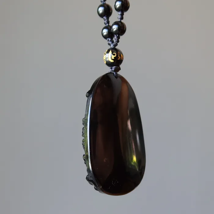 Necklaces Black Obsidian Necklace Kwan Yin Goddess Protection Satin Crystals