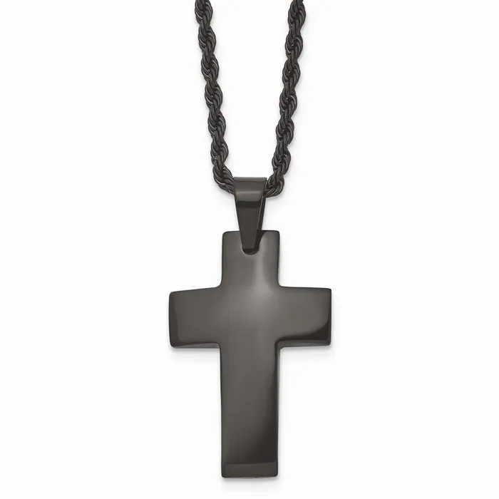 Necklaces Chisel Stainless Steel Black IPplated Polished Cross Necklace