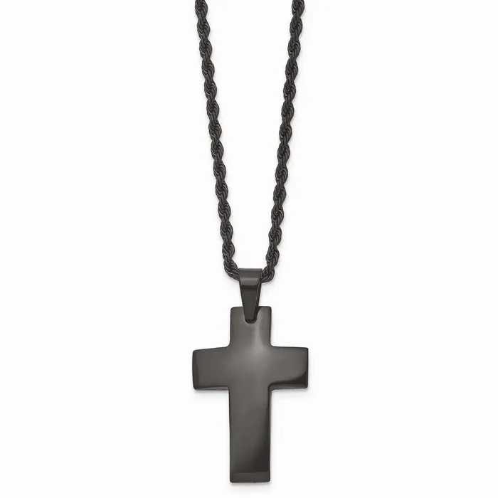 Necklaces Chisel Stainless Steel Black IPplated Polished Cross Necklace Necklaces Chisel Stainless Steel Black IPplated Polished Cross Necklace