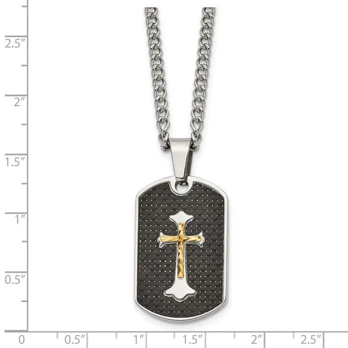 Necklaces Chisel Stainless Steel Carbon Fiber Inlay Gold IPplated DC Cross Necklace Necklaces Chisel Stainless Steel Carbon Fiber Inlay Gold IPplated DC Cross Necklace