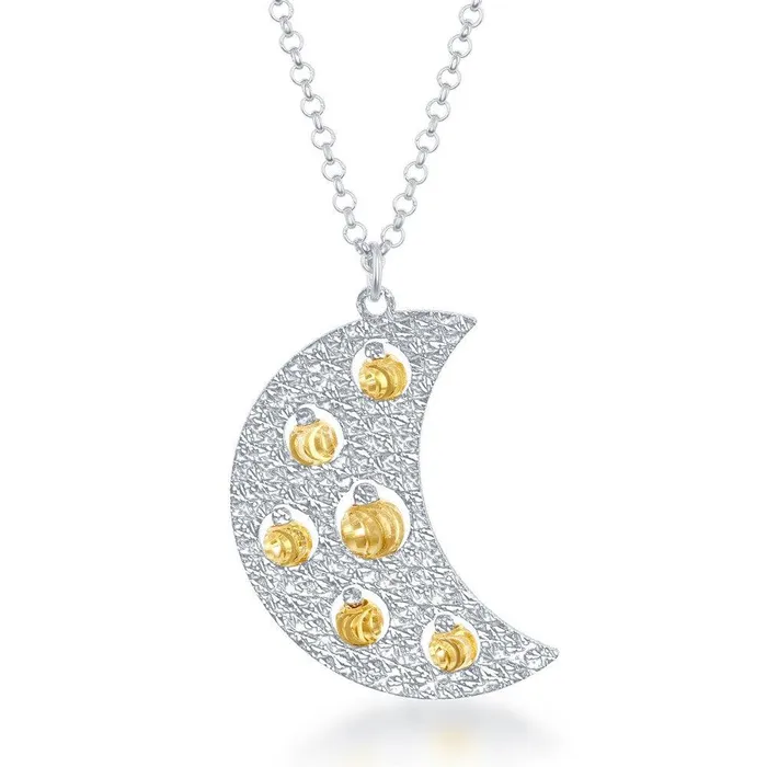 Necklaces Classic Sterling Silver Crescent Moon Two Tone Necklace