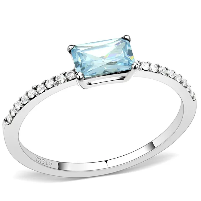 Rings Alamode DA011 High polished no plating Stainless Steel Ring with AAA Grade CZ in Sea Blue Rings Alamode DA011 High polished no plating Stainless Steel Ring with AAA Grade CZ in Sea Blue