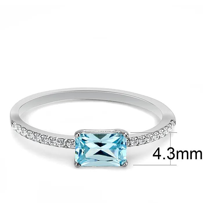 Rings Alamode DA011 High polished no plating Stainless Steel Ring with AAA Grade CZ in Sea Blue