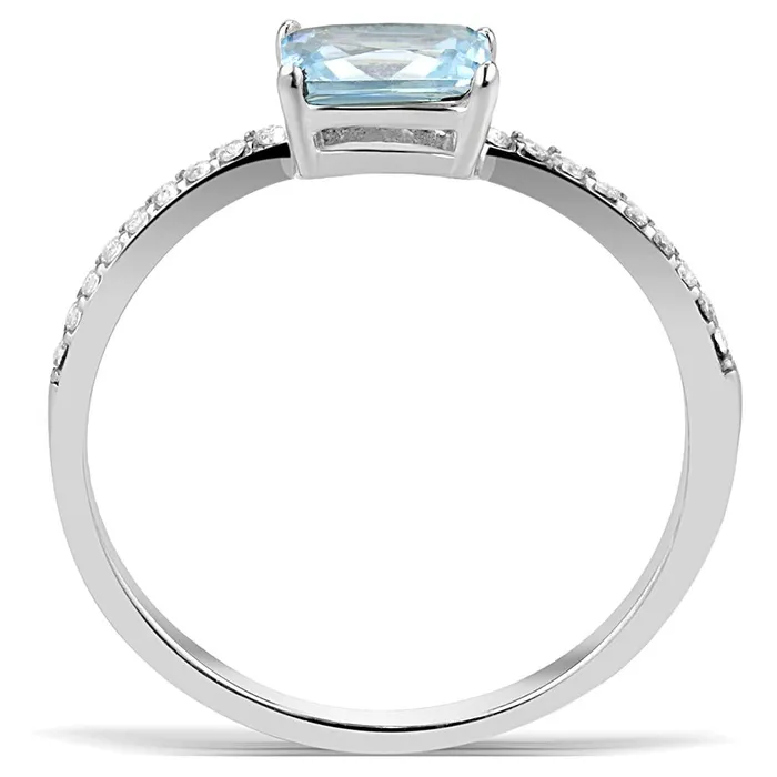 Rings Alamode DA011 High polished no plating Stainless Steel Ring with AAA Grade CZ in Sea Blue