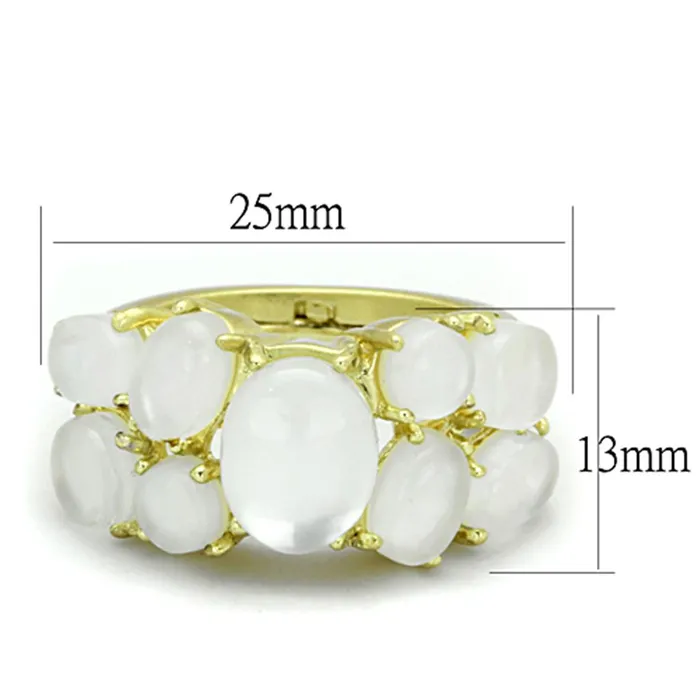 Rings Alamode LO3254 Gold Brass Ring with Synthetic Cat Eye in Aurora Borealis Rainbow Effect