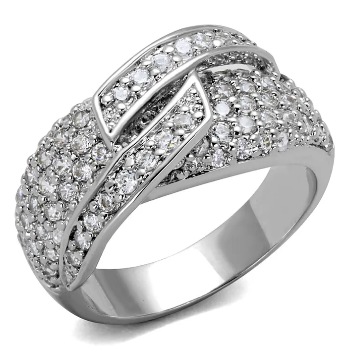 Rings Alamode LO3741 Rhodium Brass Ring with AAA Grade CZ in Clear