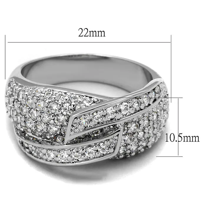 Rings Alamode LO3741 Rhodium Brass Ring with AAA Grade CZ in Clear