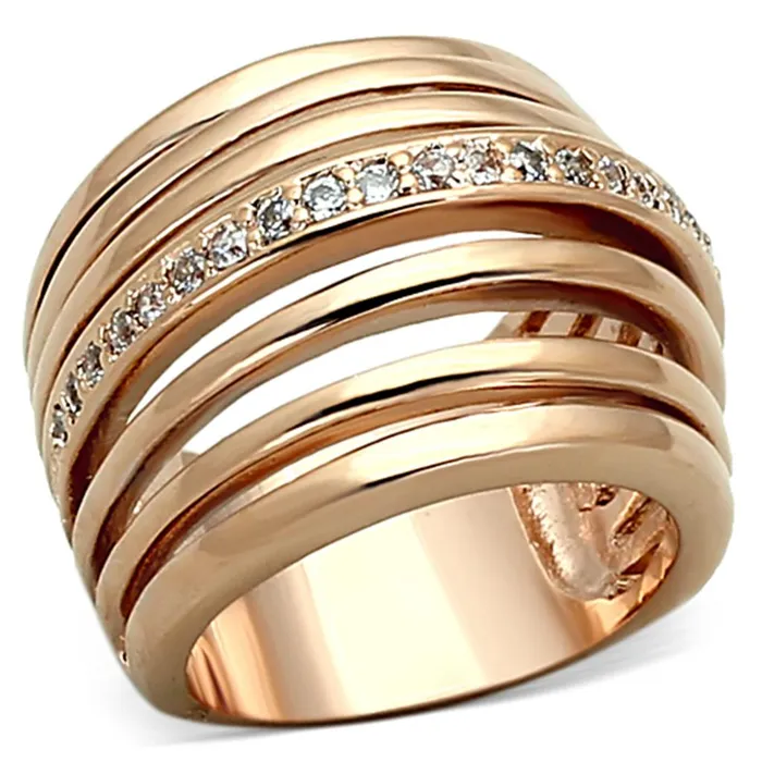 Rings Alamode LOA890 Rose Gold Brass Ring with AAA Grade CZ in Clear