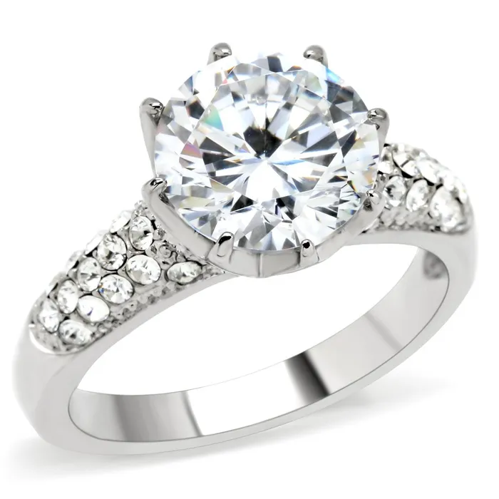 Rings Alamode TK197 High polished no plating Stainless Steel Ring with AAA Grade CZ in Clear Rings Alamode TK197 High polished no plating Stainless Steel Ring with AAA Grade CZ in Clear