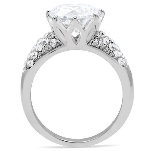 Rings Alamode TK197 High polished no plating Stainless Steel Ring with AAA Grade CZ in Clear