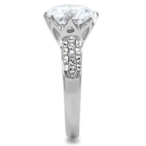 Rings Alamode TK197 High polished no plating Stainless Steel Ring with AAA Grade CZ in Clear