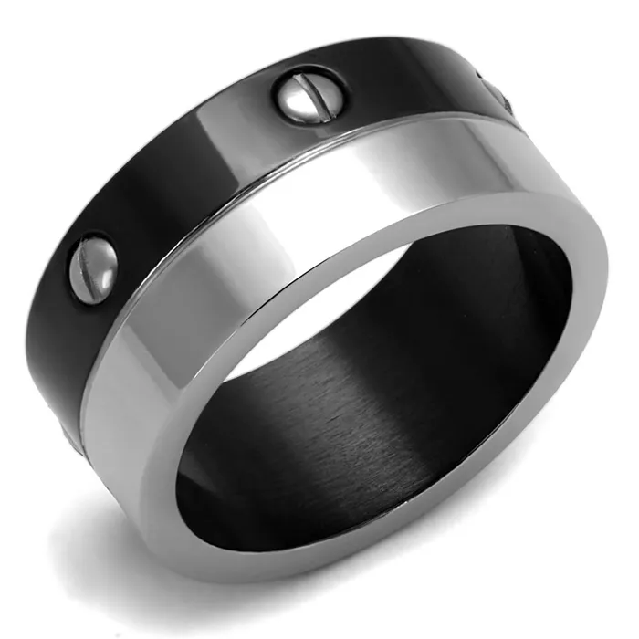 Rings Alamode TK2397 TwoTone IP Black Ion Plating Stainless Steel Ring with No Stone Rings Alamode TK2397 TwoTone IP Black Ion Plating Stainless Steel Ring with No Stone