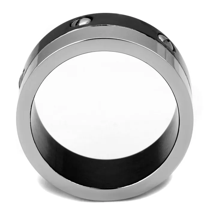 Rings Alamode TK2397 TwoTone IP Black Ion Plating Stainless Steel Ring with No Stone