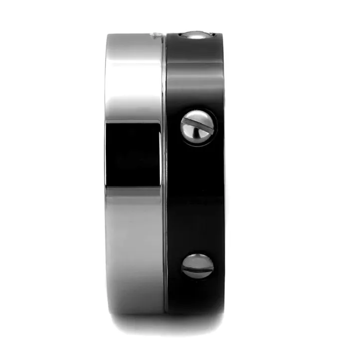 Rings Alamode TK2397 TwoTone IP Black Ion Plating Stainless Steel Ring with No Stone
