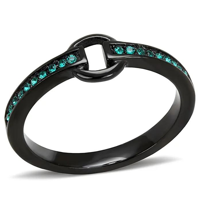 Rings Alamode TK3055 IP BlackIon Plating Stainless Steel Ring with Top Grade Crystal in Emerald Rings Alamode TK3055 IP BlackIon Plating Stainless Steel Ring with Top Grade Crystal in Emerald